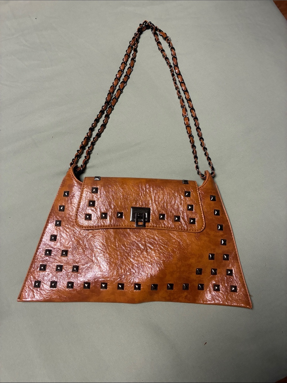 SHEIN Tan Studded Chain-Shoulder Satchel